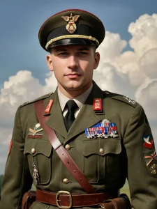 Фото офицера в военной форме с татуировкой на руке. Татуировка выполнена в реалистичном стиле и изображает военную символику.
