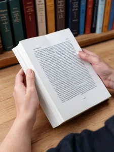 Фотография страницы старинной книги, которую держит рука. Идеальный эскиз тату для любителей литературы и винтажного стиля.