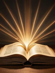 Фото тату с изображением открытой книги, из которой исходит яркий свет. Эффектное и символичное изображение.
