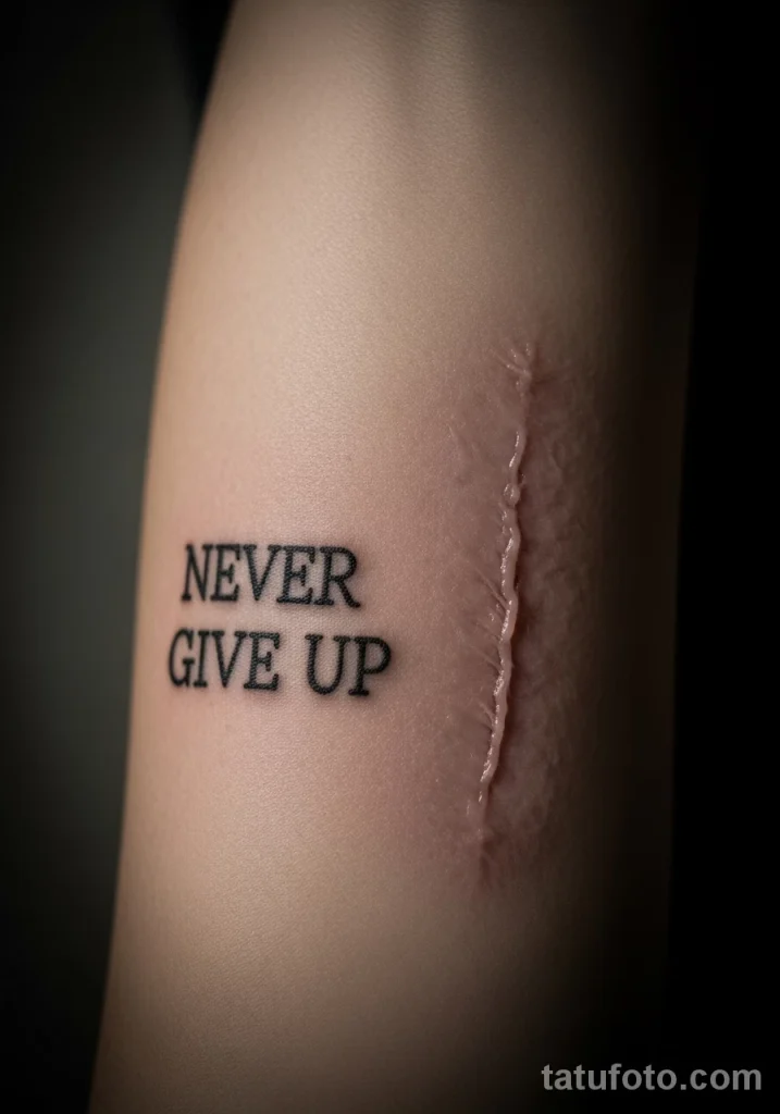 Пример рисунка Значение тату -Never Give Up-- символ №09 - tatufoto.com