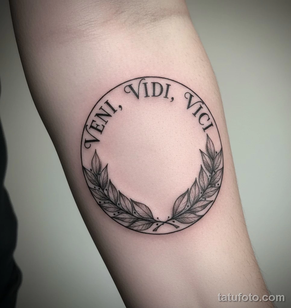 Пример рисунка тату -Veni, Vidi, Vici-- девиз победителя №04 - tatufoto.com