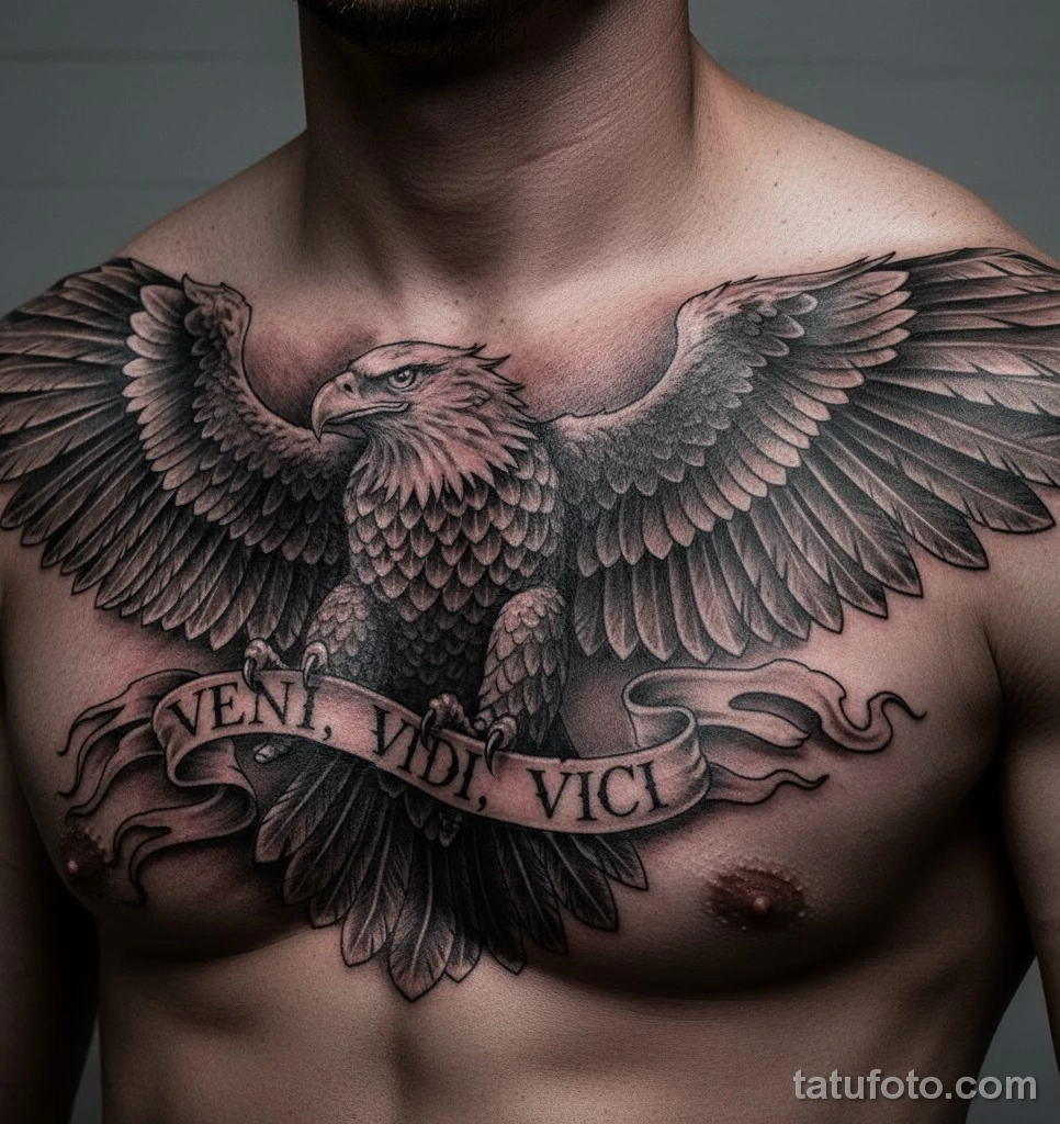 Пример рисунка тату -Veni, Vidi, Vici-- девиз победителя №05 - tatufoto.com