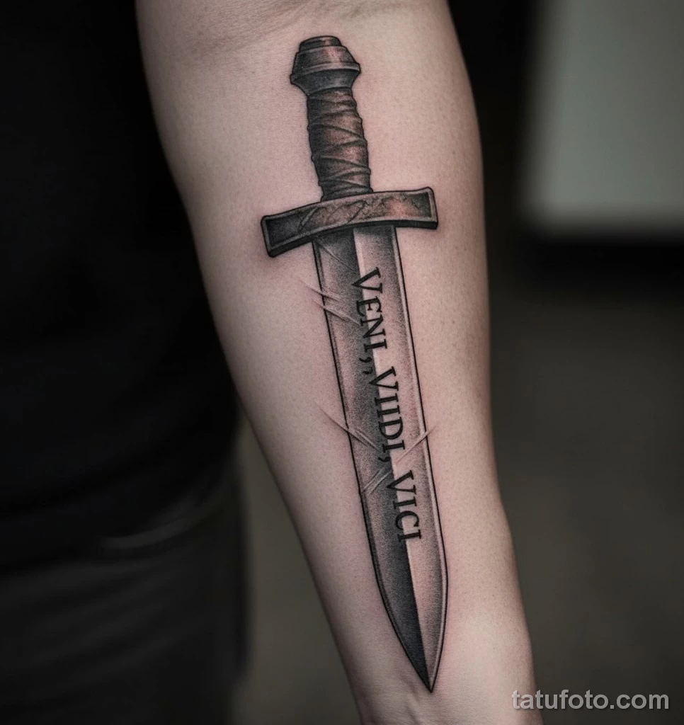 Пример рисунка тату -Veni, Vidi, Vici-- девиз победителя №06 - tatufoto.com