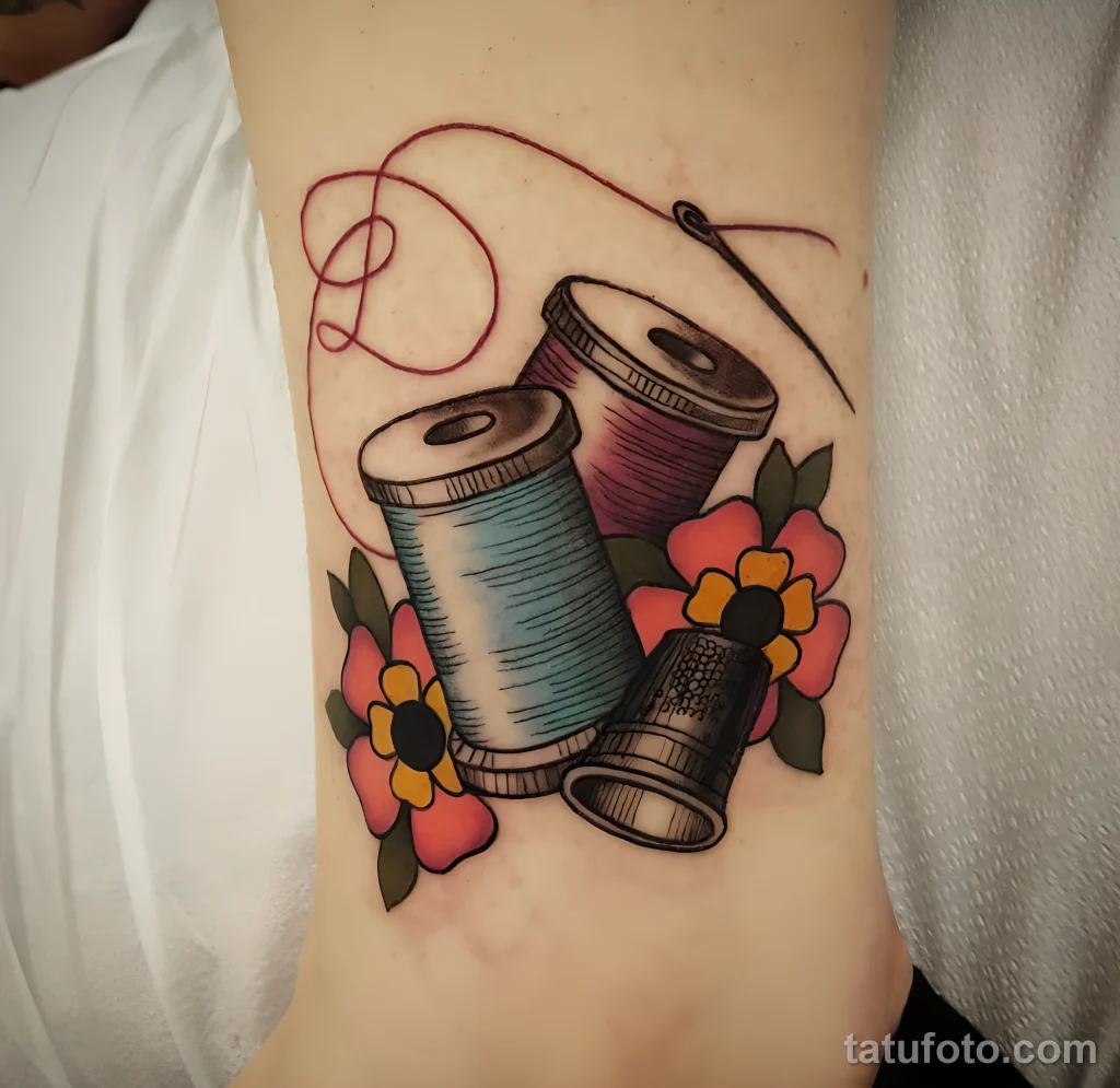 Пример рисунка тату иголка с ниткой №02 - tatufoto.com