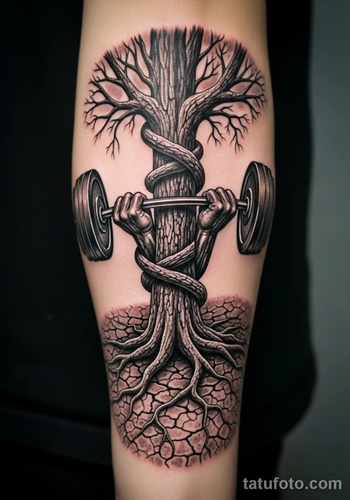 Пример рисунка тату штанга- сила, работа над собой №02 - tatufoto.com