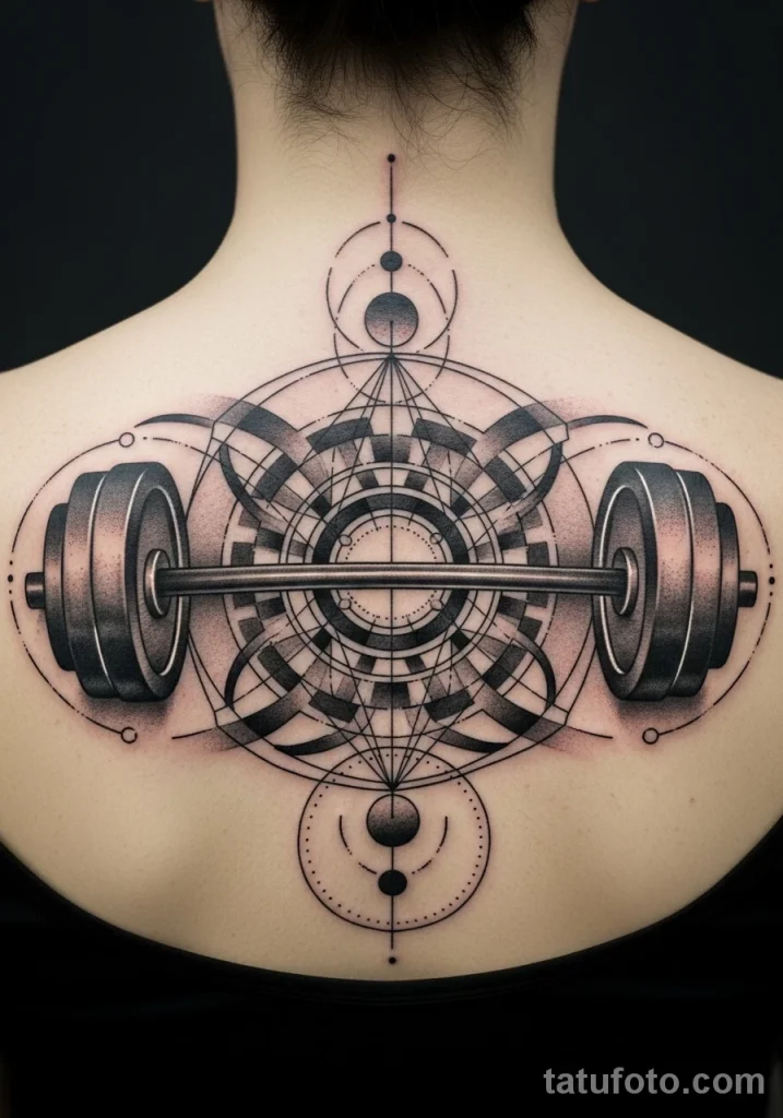 Пример рисунка тату штанга- сила, работа над собой №07 - tatufoto.com