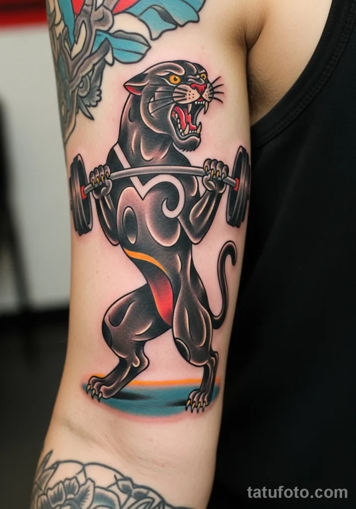 Пример рисунка тату штанга- сила, работа над собой №08 - tatufoto.com