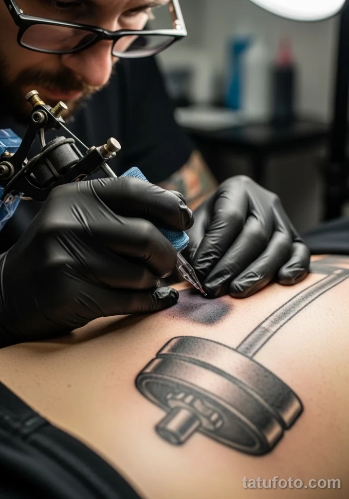 Пример рисунка тату штанга- сила, работа над собой №09 - tatufoto.com