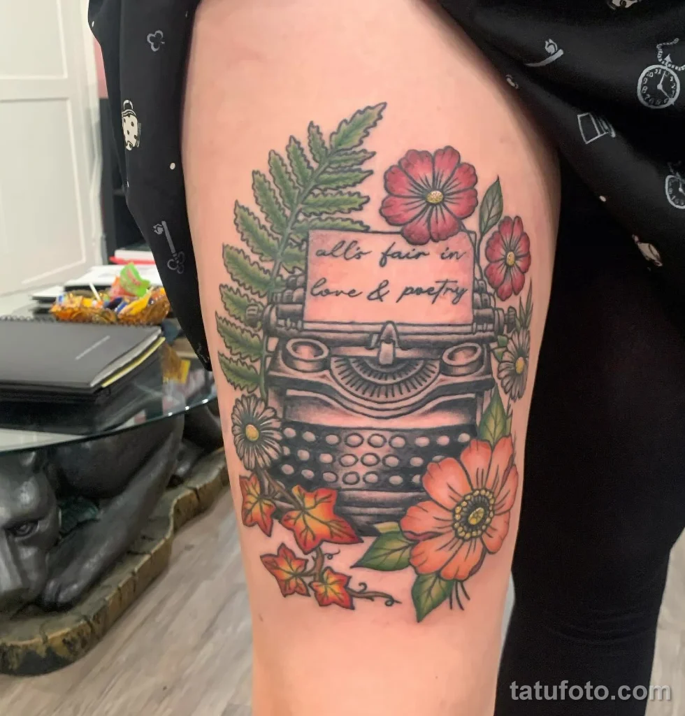 Пример рисунка тату пишущая машинка №07 - tatufoto.com
