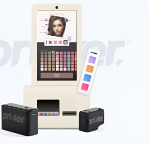 Киоск Prinker POP для красоты и татуировок с сенсорным экраном и цветовыми палитрами.