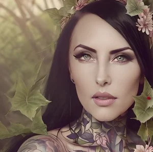 Makani Terror, тату-модель с масштабными татуировками в стиле реализм, портрет