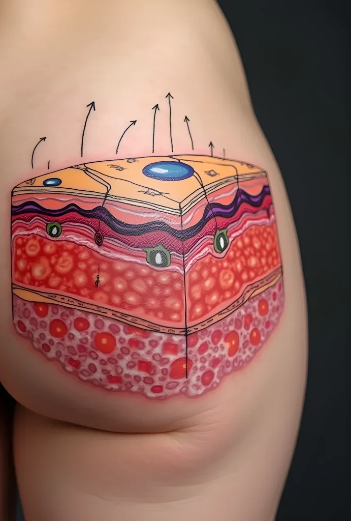 Image de la section 'Caractéristiques de la peau cellulite et son impact sur le tatouage' dans l'article sur Faut-il qu'une fille se fasse tatouer les jambes si elle a de la cellulite