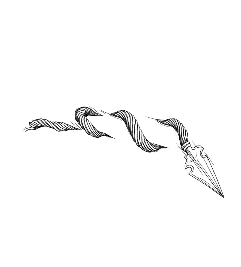 Black and white sketch of a tattoo of a snake entwined with waves, for placement on the collarbone