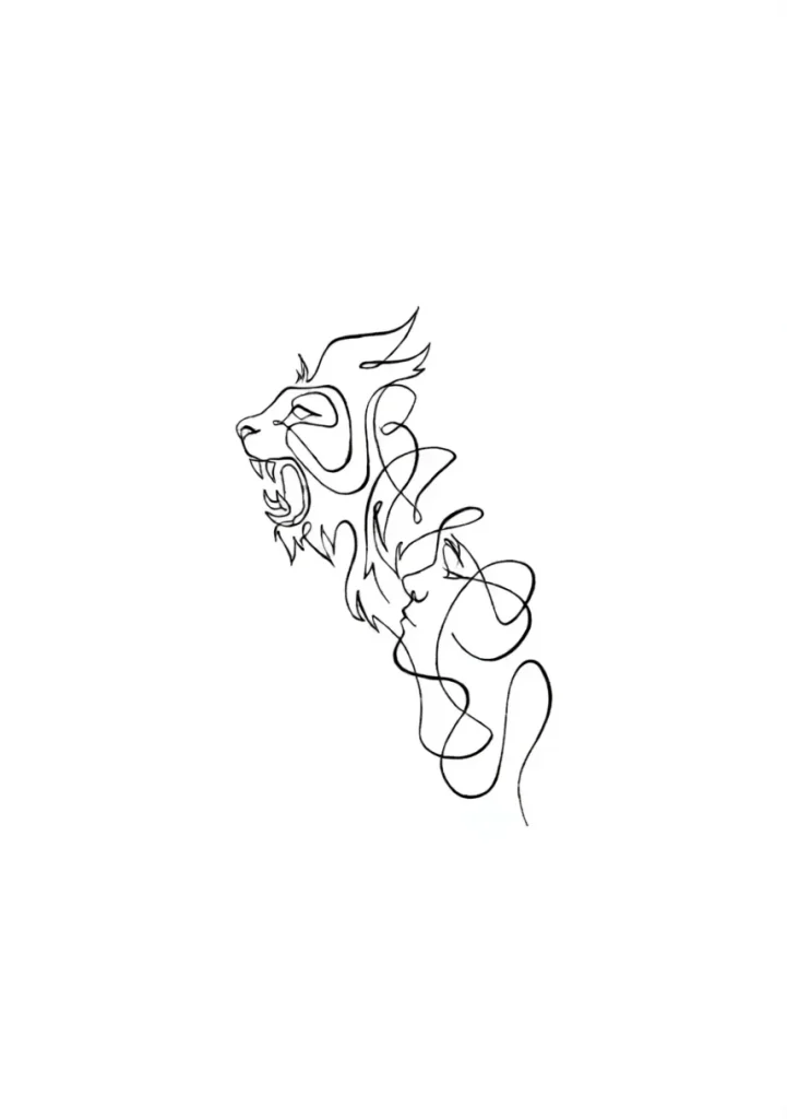 Minimalist wolf head tattoo on the shoulder blade, done in a single continuous line, a sketch for men and women.