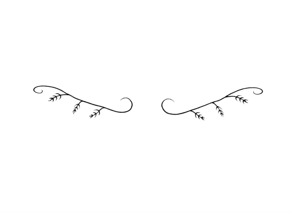 Black and white sketch of a collarbone tattoo with two symmetrical branches and leaves, perfect for a minimalist design.
