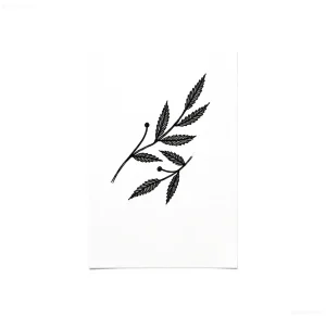 Черно-белый эскиз татуировки ветки с мелкими листьями, идеально подходящий для нанесения на палец руки.