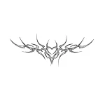 Черно-белый эскиз татуировки на поясницу в стиле Tribal с изображением сердца, окруженного острыми шипами и волнистыми линиями.