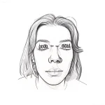 Черно-белый эскиз татуировки на веко с надписью 'dead soul' готическим шрифтом, выполненный в стиле графика.