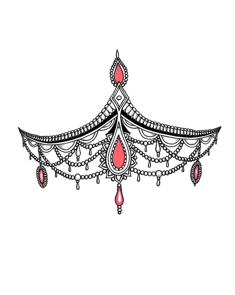Black and red tattoo in ornamental style under the breast, sketch for a tattoo artist