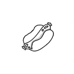 Эскиз татуировки хот-дога в стиле doodle, черно-белый рисунок с детальной прорисовкой сосиски и булочки.