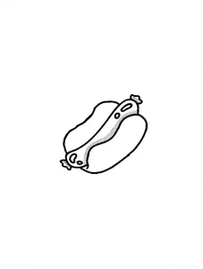Эскиз татуировки хот-дога в стиле doodle, черно-белый рисунок с детальной прорисовкой сосиски и булочки.