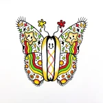 Татуировка хот-дога в форме бабочки, яркие цвета, олдскульный стиль