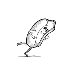 Эскиз татуировки бегущего хот-дога в стиле doodle, выполненный черными линиями.