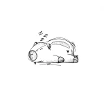 Эскиз татуировки капибары в стиле скетч: спящее животное с буквами 'Zzz' над головой и маленьким сердечком на боку.