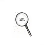 Эскиз татуировки лупы с надписью 'LOOK INSIDE' в стиле графики, выполненный черными чернилами.