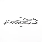 Эскиз татуировки штопора в стиле графики, выполненный черными чернилами, с акцентом на детали винтового механизма и декоративных элементах.
