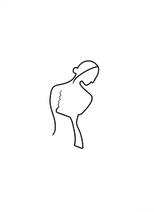 Минималистичная черно-белая татуировка в стиле One Line Art, изображающая силуэт женской фигуры, повернутой в профиль.
