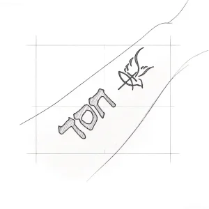Эскиз татуировки: Ивритская надпись "Тора" с изображением свитка, выполненная в графическом стиле.