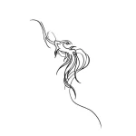 Минималистичная татуировка Петушка в стиле line art, изображение головы рыбки с развевающимися плавниками