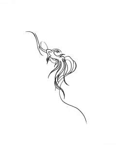 Минималистичная татуировка Петушка в стиле line art, изображение головы рыбки с развевающимися плавниками