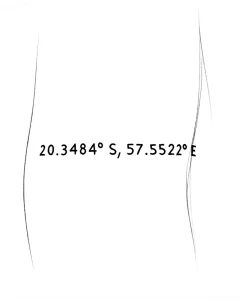 Контурный эскиз татуировки с географическими координатами 20.3484° S, 57.5522° E