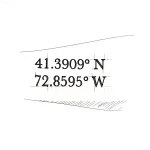 Минималистичный эскиз тату с географическими координатами 41.3909° N 72.8595° W, выполненный в стиле чертежа