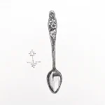 Черно-белая татуировка ложки с цветочным орнаментом и точечным рисунком рядом, символизирующая тепло и уют