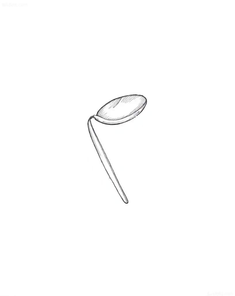 Tattoo-Entwurf eines Löffels im minimalistischen Grafikstil, mit schwarzen Linien.