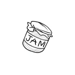 Минималистичная татуировка банки варенья в стиле лайнарт, с надписью 'JAM'
