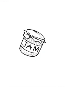 Минималистичная татуировка банки варенья в стиле лайнарт, с надписью 'JAM'