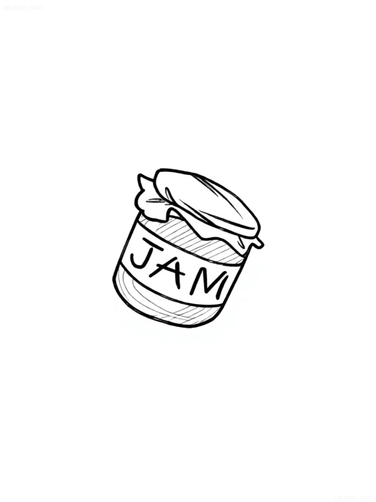 极简风格的果酱罐纹身草图，带有“JAM”字样