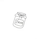 Минималистичная татуировка банки варенья с надписью 'JAM', выполненная в черном контуре.