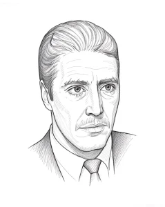 Графический портрет Вито Корлеоне в деловом костюме, эскиз для татуировки