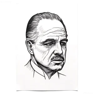 Монохромный скетч портрета Вито Корлеоне с глубокими тенями и выразительным взглядом