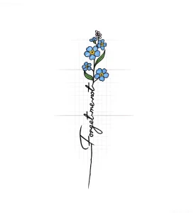 Эскиз татуировки незабудка с надписью 'Forget me not'