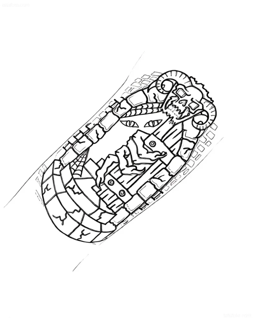 Tattoo sketch of a portal to hell with a skull and claws