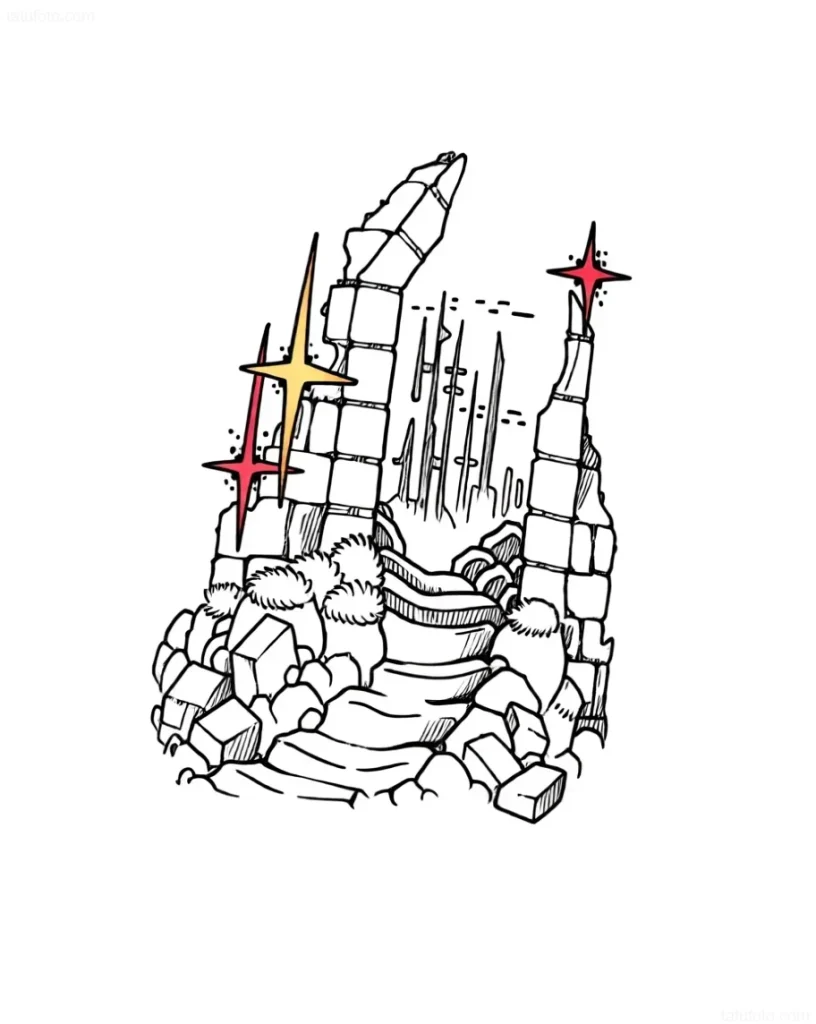 Tattoo of a stone portal with shimmering stars, symbolizing transition and mysterious worlds