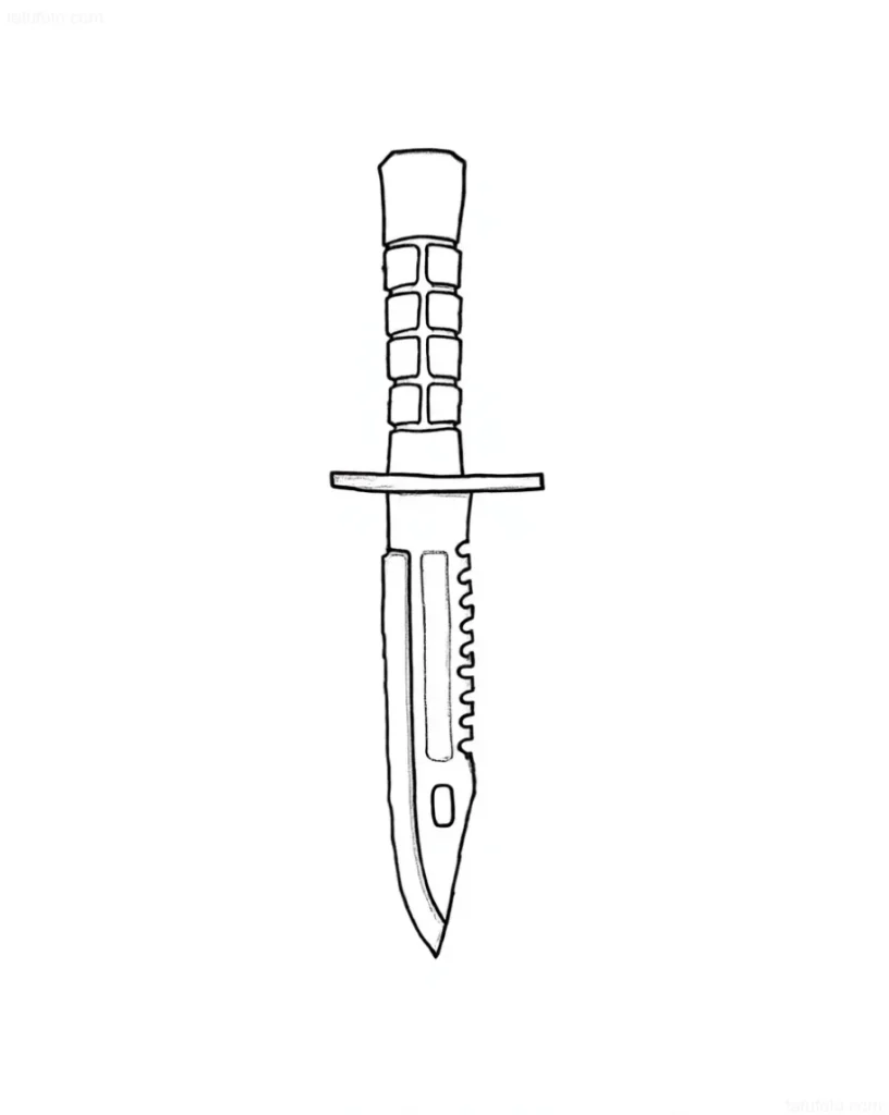 Croquis de tatouage de baïonnette dans le style de graphisme contour