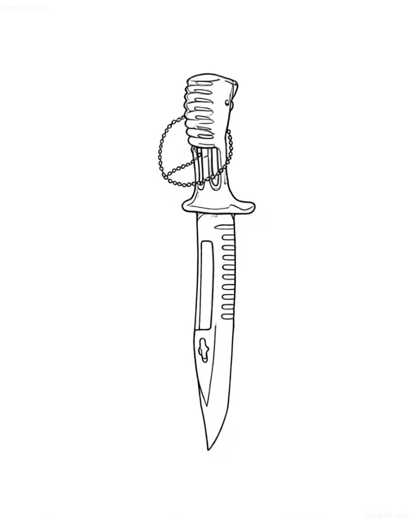 Croquis de tatouage de baïonnette avec une chaîne, réalisé en technique de contour