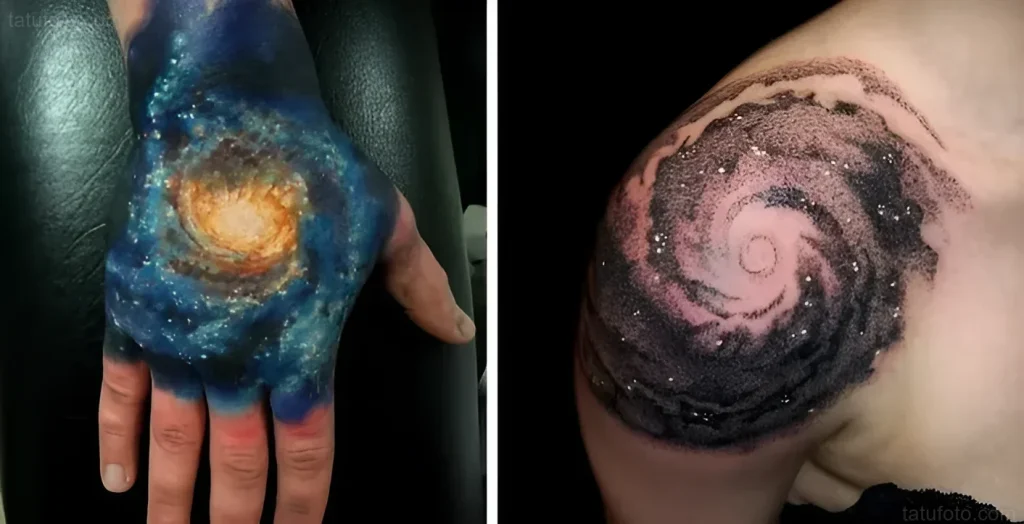 Tattoo of a galaxy on the arm and shoulder